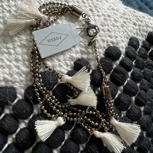 NWT FOSSIL Antique Brasstone Thread Tassel Multi Strand Bracelet